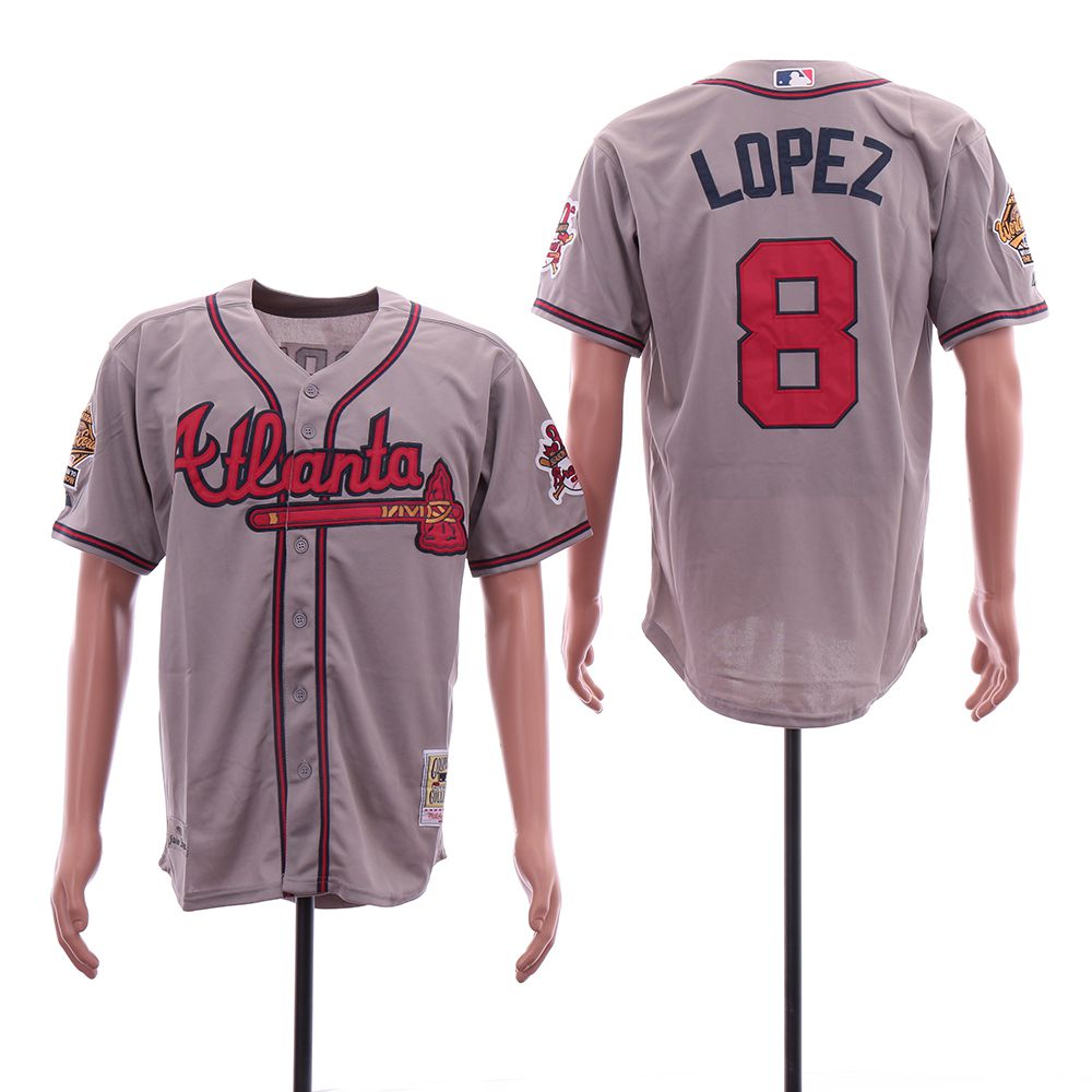 Men Atlanta Braves #8 Lopez Grey Throwback 1995 Champion MLB Jerseys